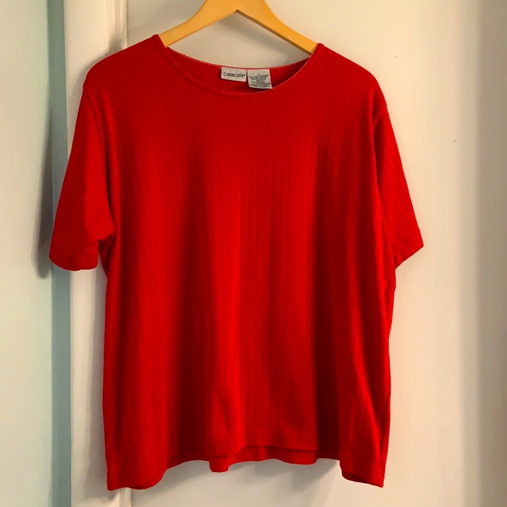 Cabin Creek Red Eyelet Textured Tee Shirt Top Size 1X